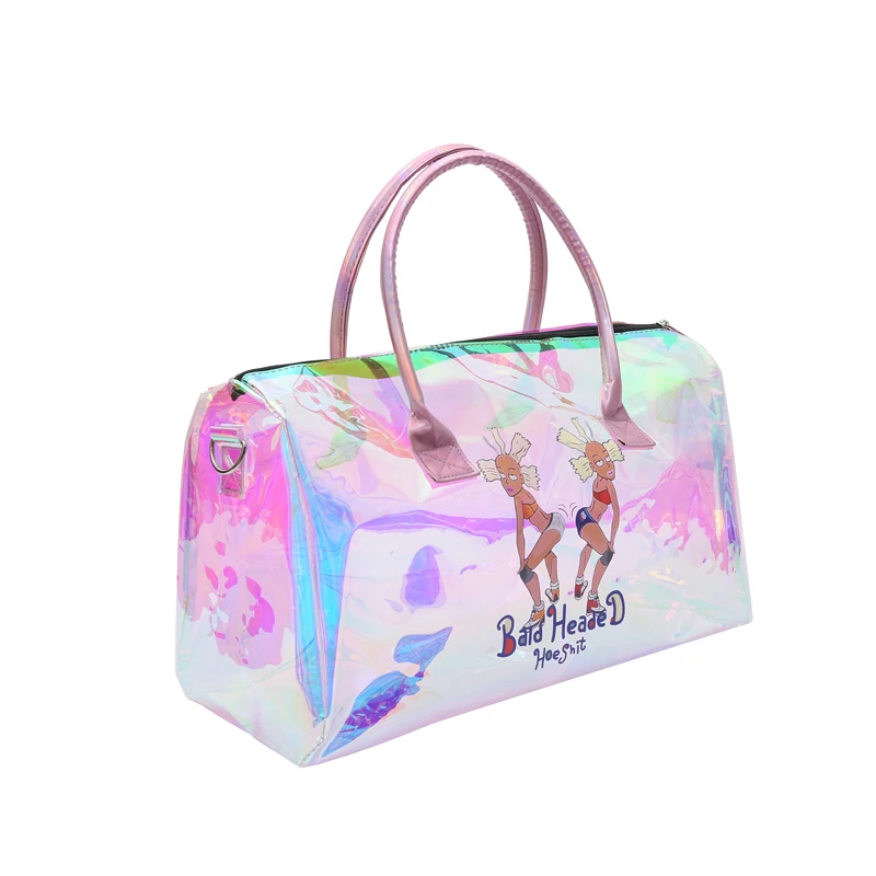 

2021 PVC laser clear travel bag luxury holographic new printing transparent large capacity handbag high quality overnight bag