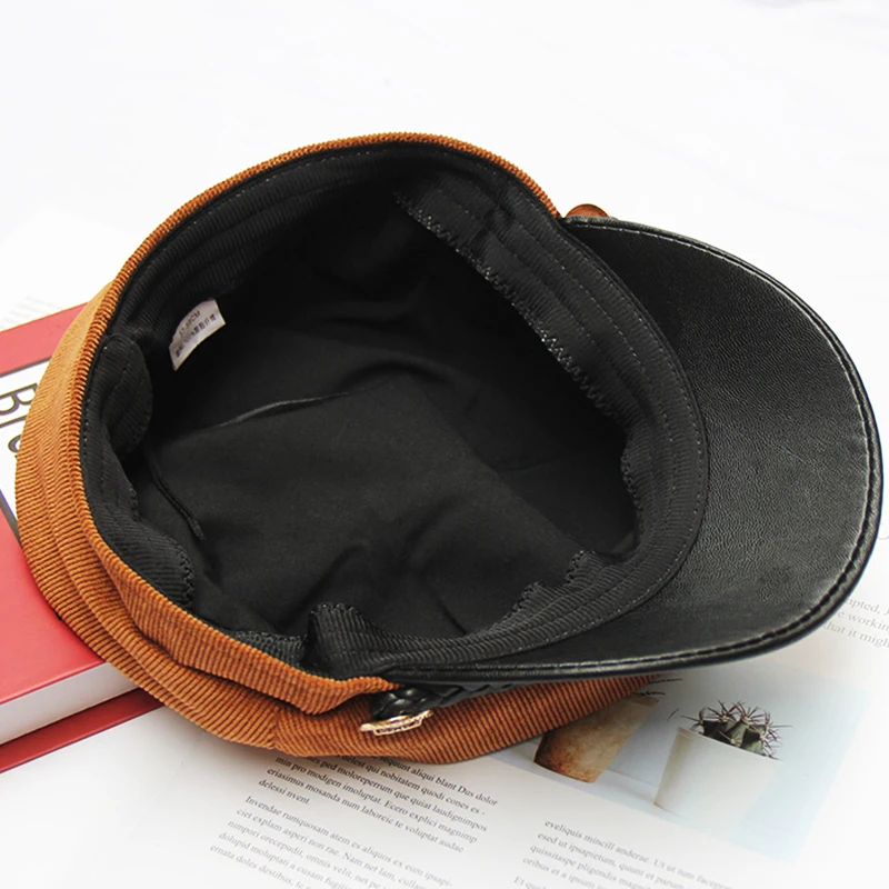 Зимние шапки для женщин шляпа в стиле милитари Вельветовая восьмиугольная кепка