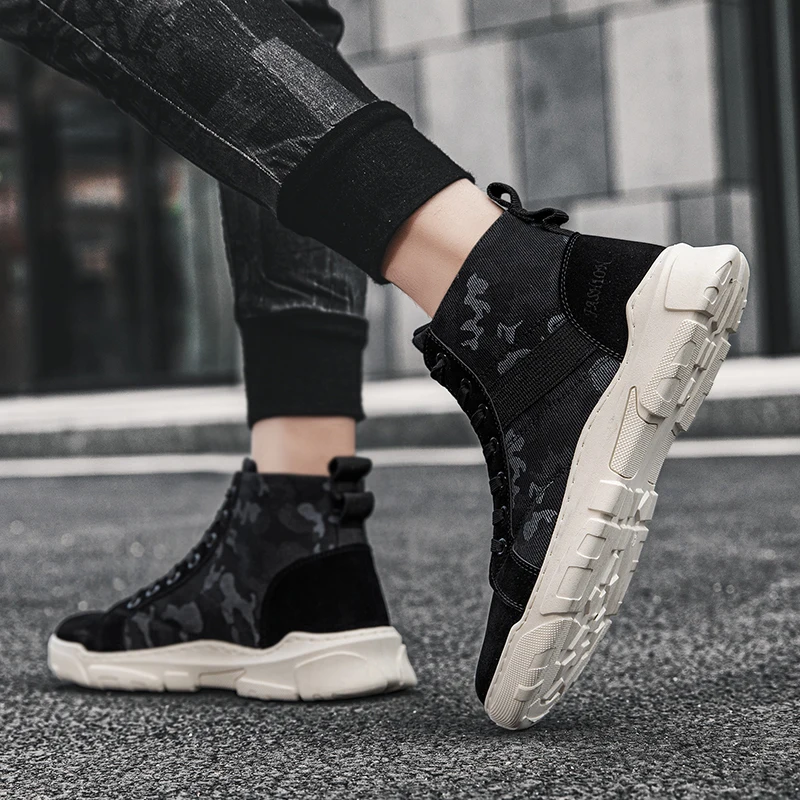 

High Top Casual Men's Shoe Solid Color Men Sneakers Mesh Breathable Male Footwears Autumn Increase Ankle Boots Tide Shoes Newest