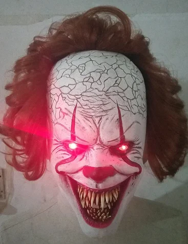 Led Buck teeth clown Страшная злая маска клоуна, двусторонняя латексная резиновая маска, костюм для Хэллоуина, маска клоуна с волосами для маски для взрослых - Цвет: Led Buck teeth clown