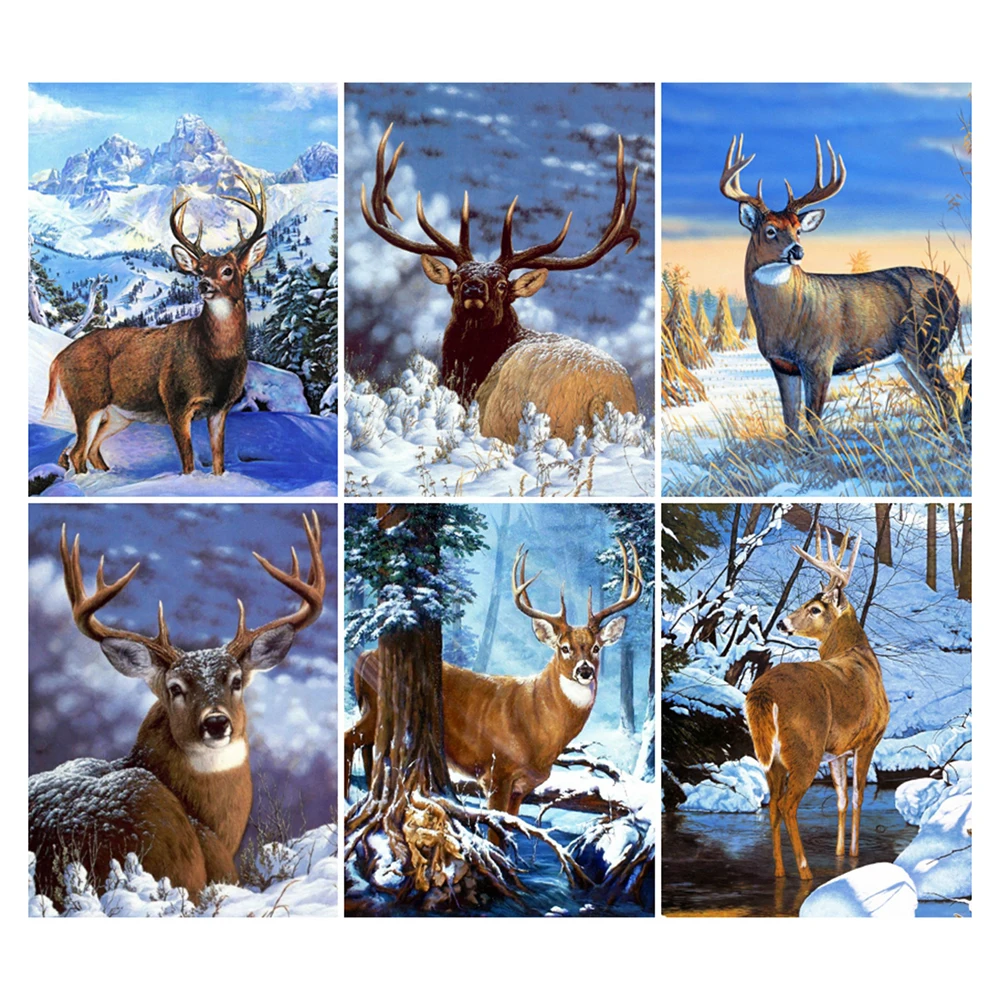 

Алмазная 5d картина «сделай сам», вышивка с животными, квадратная круглая мозаика с изображением снежного оленя, вышивка крестиком, ручная р...