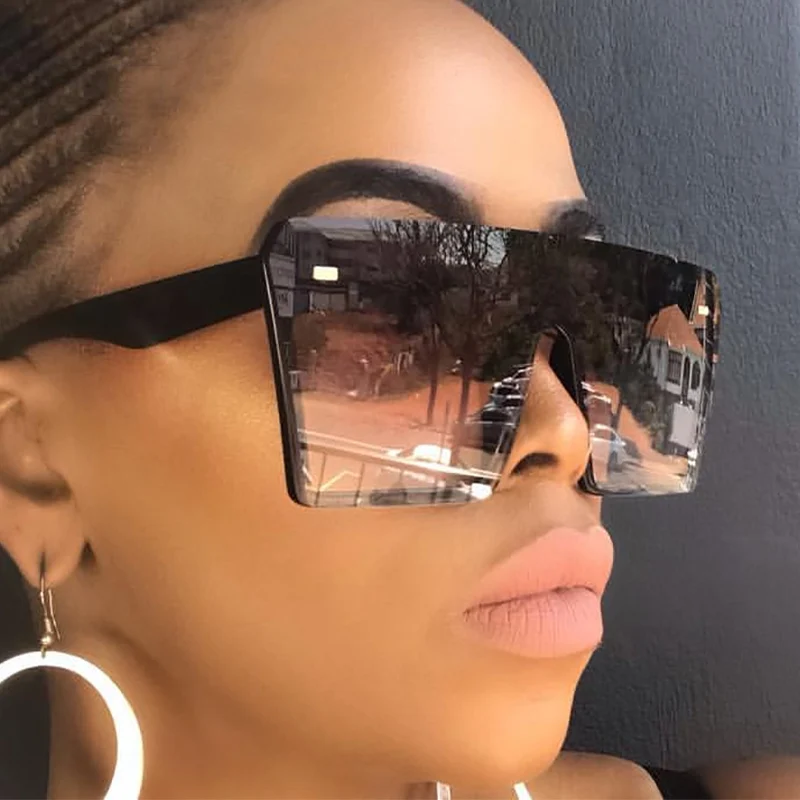 

Oversized Square Sunglasses Women 2021 Luxury Brand Fashion Flat Top Red Black Clear Lens One Piece Men Gafas Shade Mirror UV400