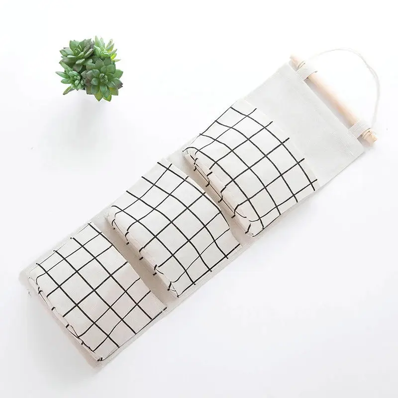 

Home Simple Fashion Cotton and Linen Fabric Hanging Bag Door Rear Hanging Buggy Bag Storage Bag Three Wall Hanging Wall