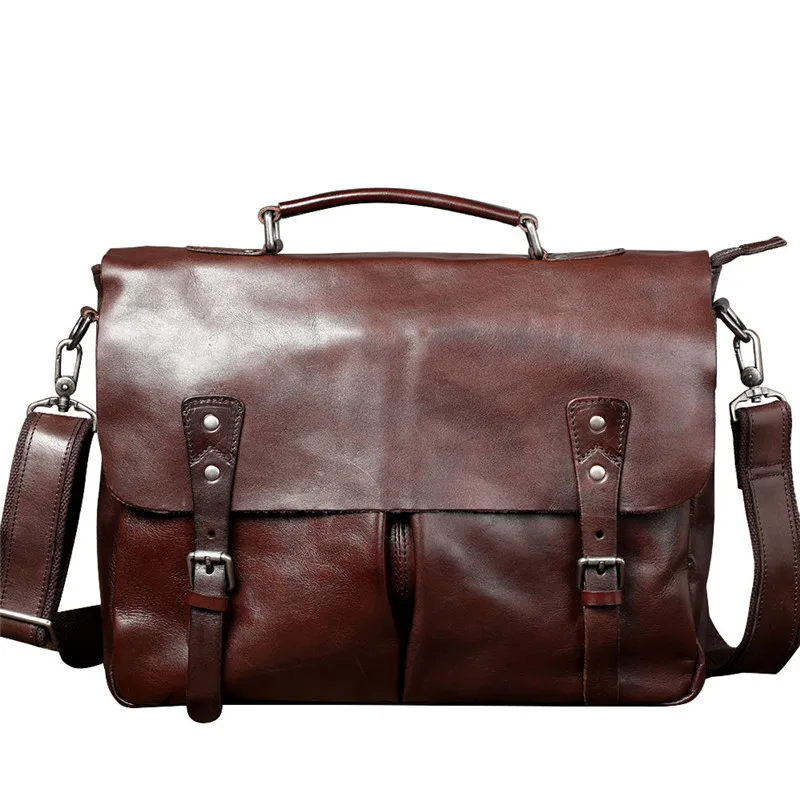 Classic men's genuine leather briefcase first layer cowhide portable bag mail large capacity shoulder messenger bag computer bag