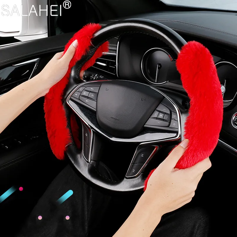 

38CM Car Steering Wheel Cover Gearshift Handbrake Cover Protector Decoration Warm Super Thick Plush Collar Soft Decoration