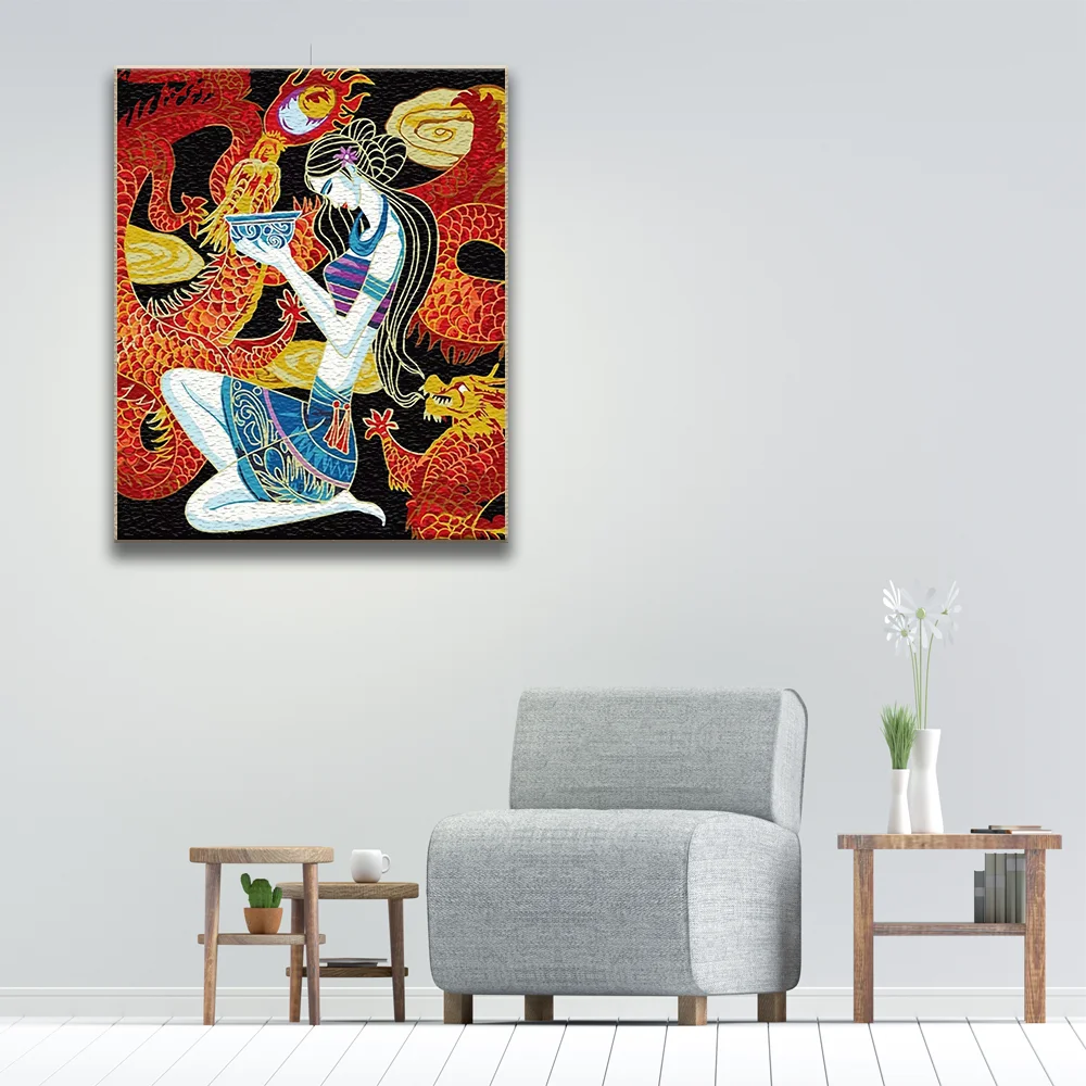 

Набор для рисования по номерам «сделай сам», абстрактная живопись, женщина и дракон, на стену, лофт, домашний декор для гостиной, уникальные ...