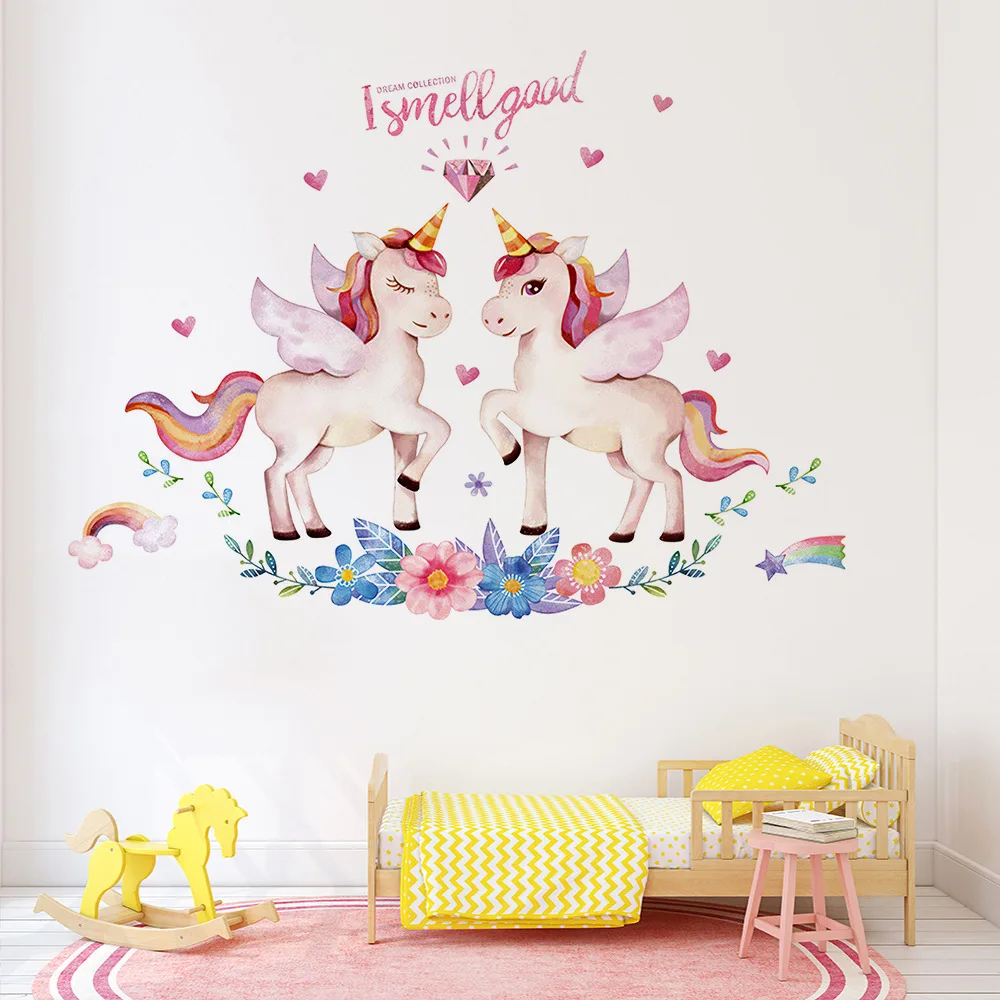 Diamond Rainbow Pony Princess 3D Decals My Little Horse Wall Sticker Kids Bedroom Nursery Decor Murals Poster Cartoon Wallpaper