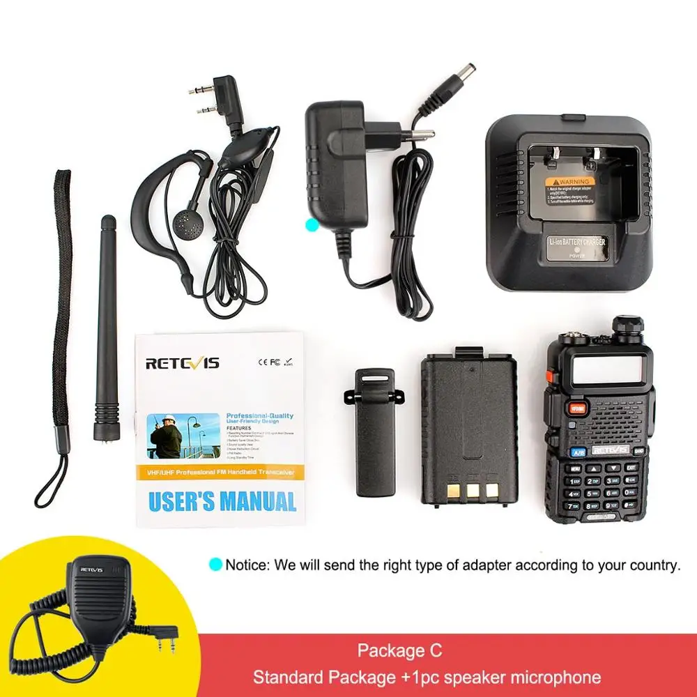 Package C RETEVIS RT5R удобная портативная рация 5 Вт VHF UHF VOX FM Ham любительская радиостанция двухсторонняя рация для Baofeng UV-5R UV5R - Цвет: Package C