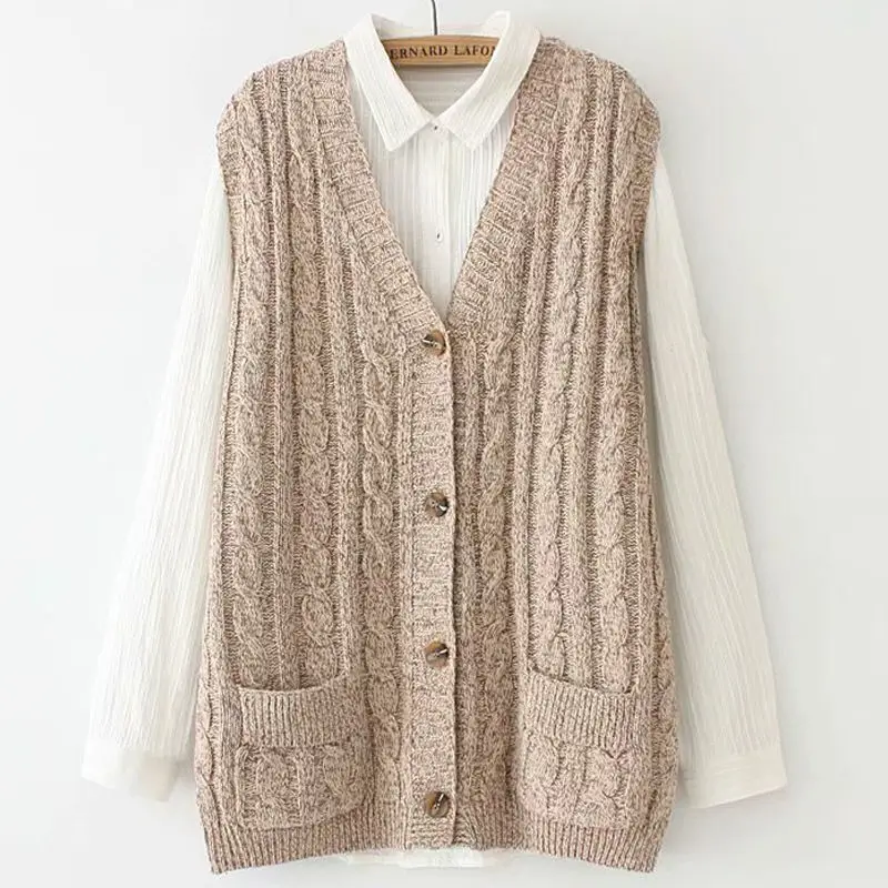 

2020 Large women's twist sweater women's autumn new loose V-neck knitted cardigan vest 5330