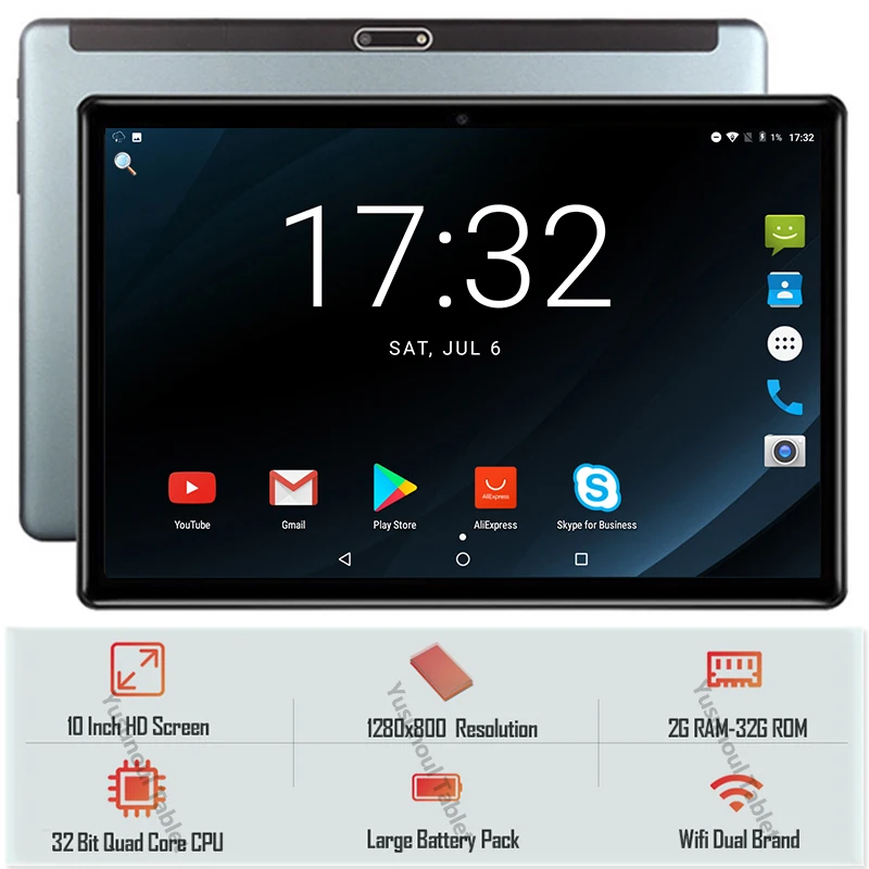 Планшет 32 Гб ПЗУ 1280*800 IPS Android 9 0 двойная камера закаленное стекло 2.5D экран 10 дюймов