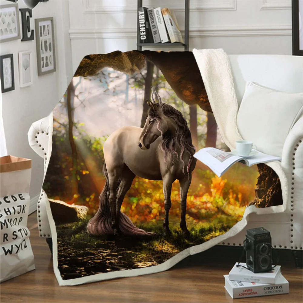 

New Fashion Animal Horse 3D Printing Plush Blanket Printing Flannel Bed Linen Soft Blanket Retro Square Picnic Soft Blanket