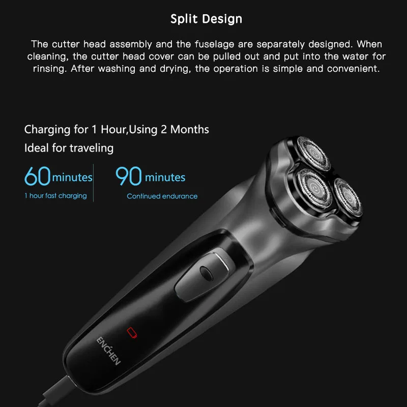 Enchen электрическая бритва для лица BlackStone 3D бороды моющаяся USB Type-C перезаряжаемая