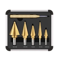 6pcs hss nano gold coated step drill bit with center punch set hole cutter drilling tool