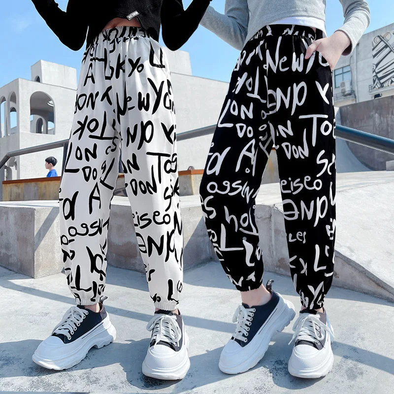 

Baby Girl Spring Autumn Elastic Waist Children's Fashion Letters Pants Casual Style Teens Girl Clothes Girl Anti-Mosquito Pants