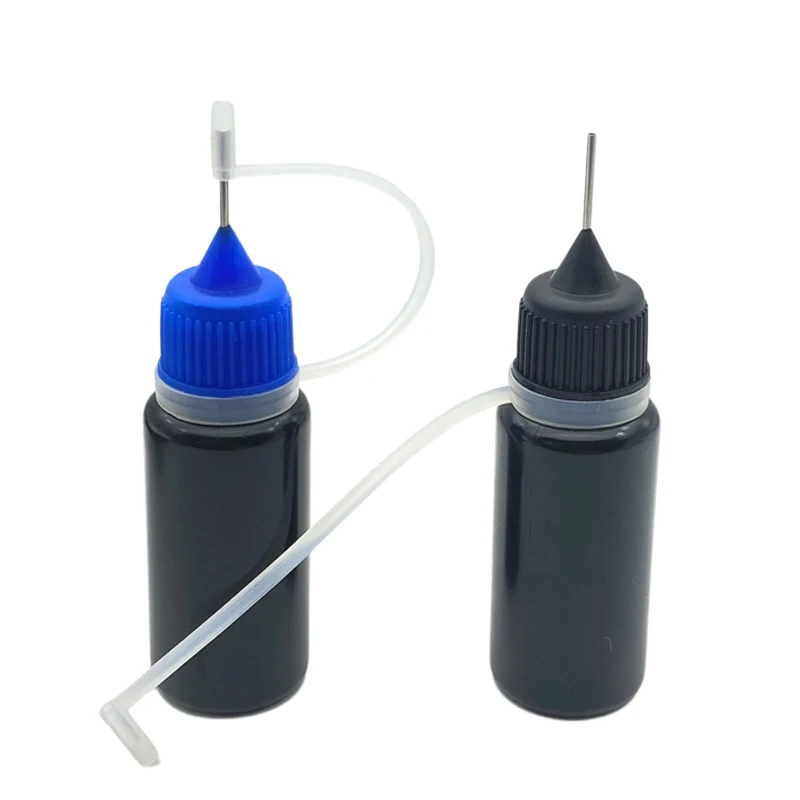 

50pcs 10cc Empty Black PE Vial Plastic Dropper Bottle With Metal Needle Cap E Liquid 10ml Bottles
