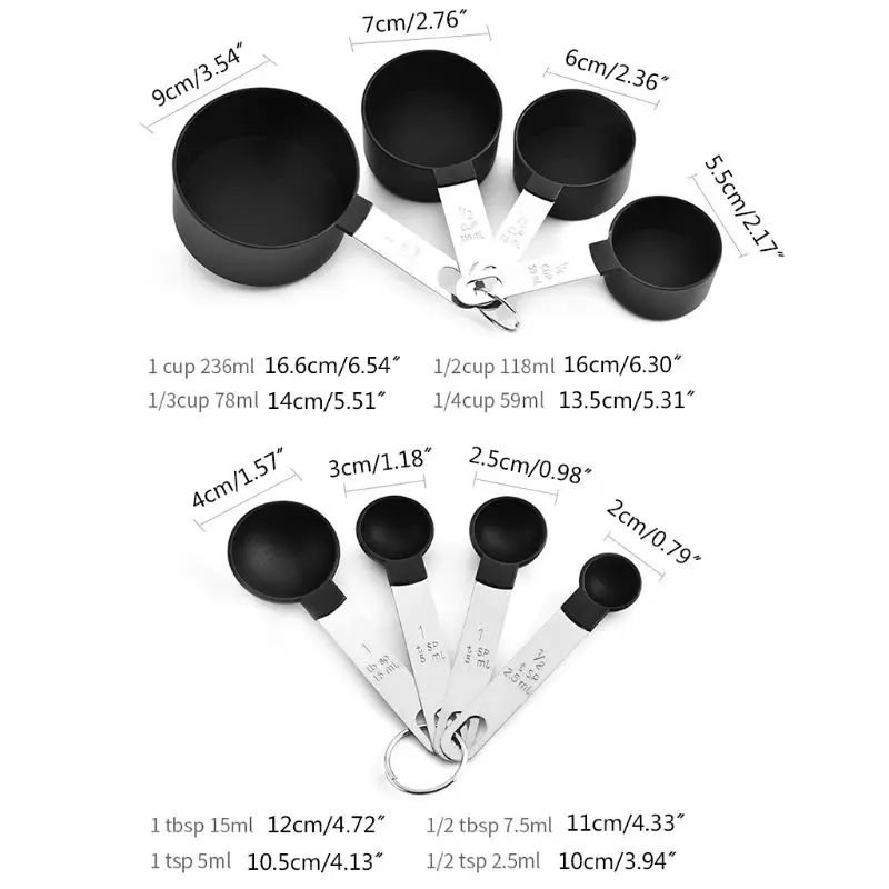 

449C 8pcs/set Measuring Cup Spoon with Scale Stainless Steel Handle Kitchen Baking Gadget Tools