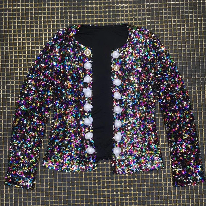 Новинка 2019 модный стиль крутая Черная куртка с блестками женские куртки длинным