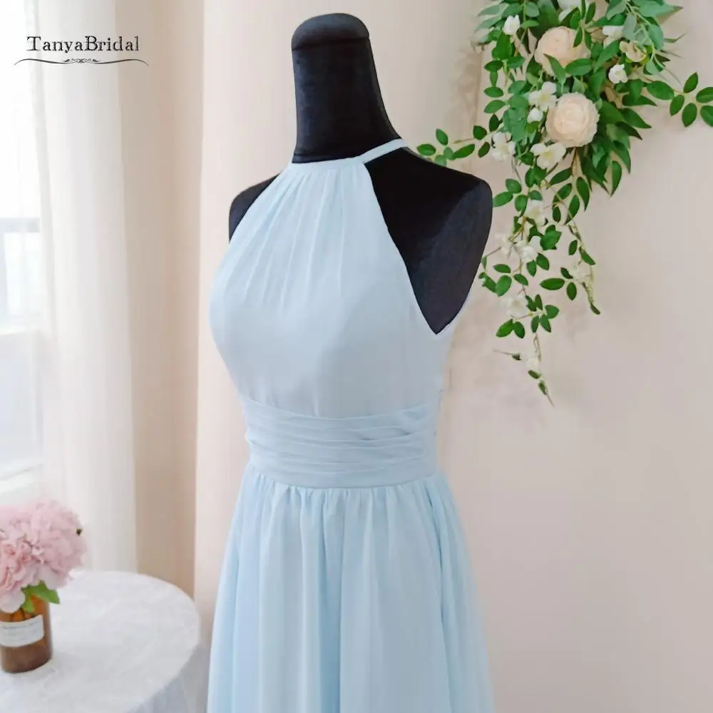

Sky Blue Long Chiffon Bridesmaid Dresses Modest Wedding Guest Dress New Eve Dress Wedding Party For Women