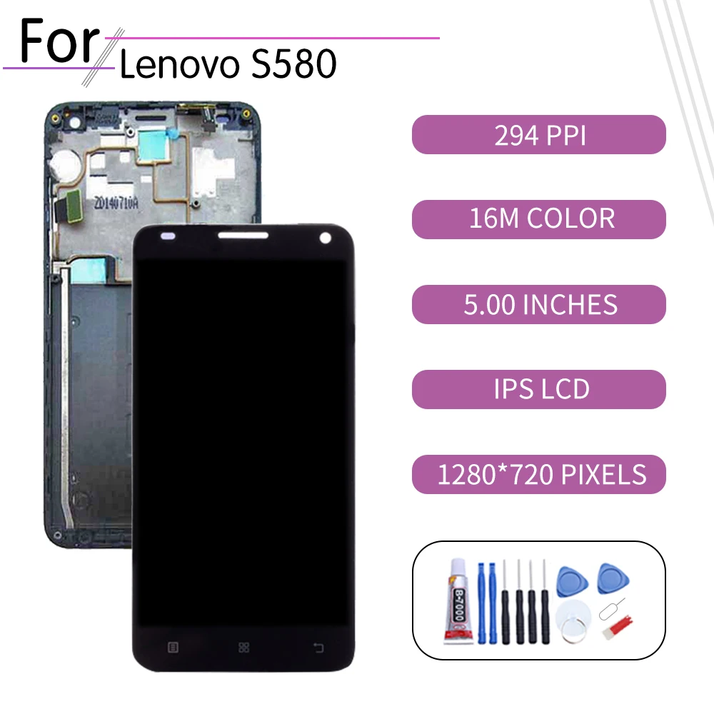 Сенсорный ЖК экран 5 0 дюйма для Lenovo S580 дигитайзер в сборе дисплей с рамкой замены S