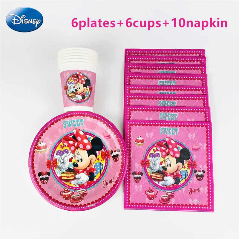 22 шт. мультфильм Дисней Минни Маус детская посуда для вечеринки в честь Дня