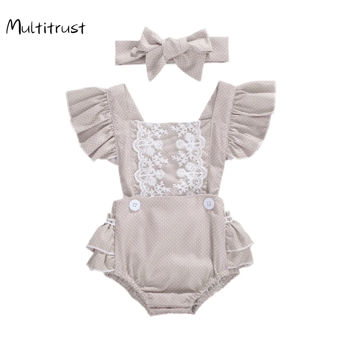 

2020 Cute Summer Newborn Baby Girls Cotton Romper Toddler Kids Girl Lace Ruffles Rompers Jumpsuits +Headband 2PCS Infant Outfits