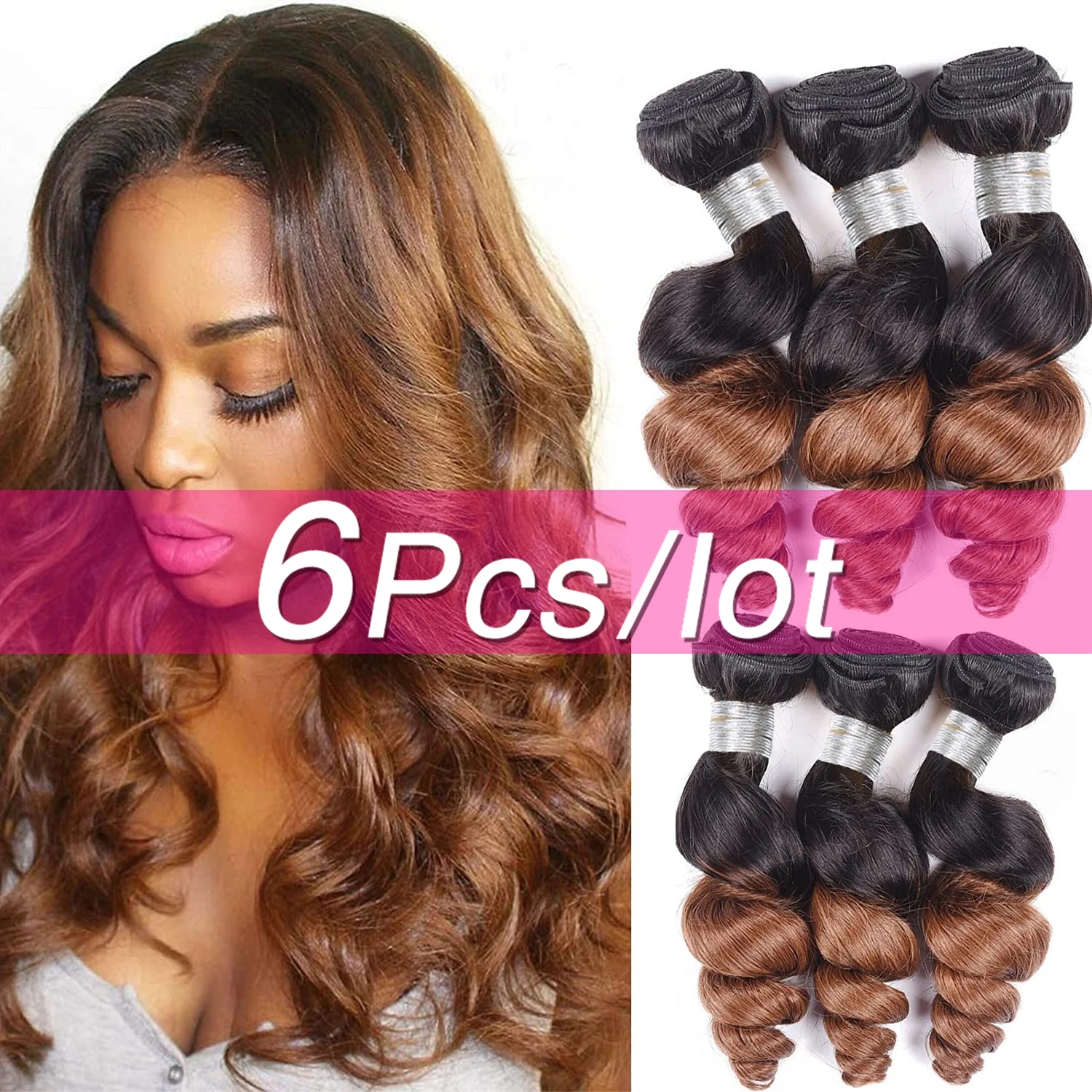 

Ombre Loose Wave Bundles 1B/30 Human Hair Bundles Brazilian Human Hair Dark Root Two-tone Bundle Deals Remy Hair Extensions