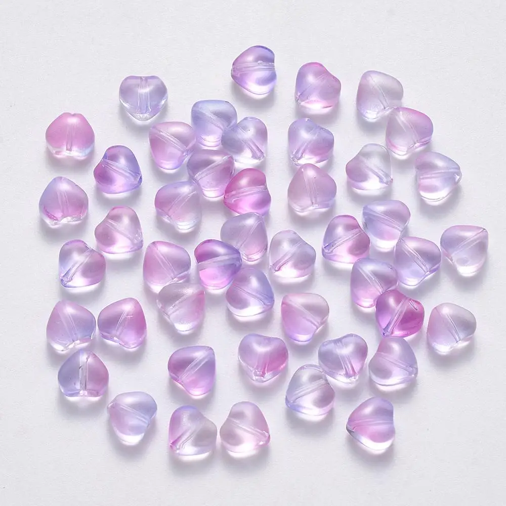 

100Pcs Glass Spacer Beads Heart Shape Charms Transparent Rainbow Color Beads For Bracelet Jewelry Making DIY Accessories 6x6x4mm