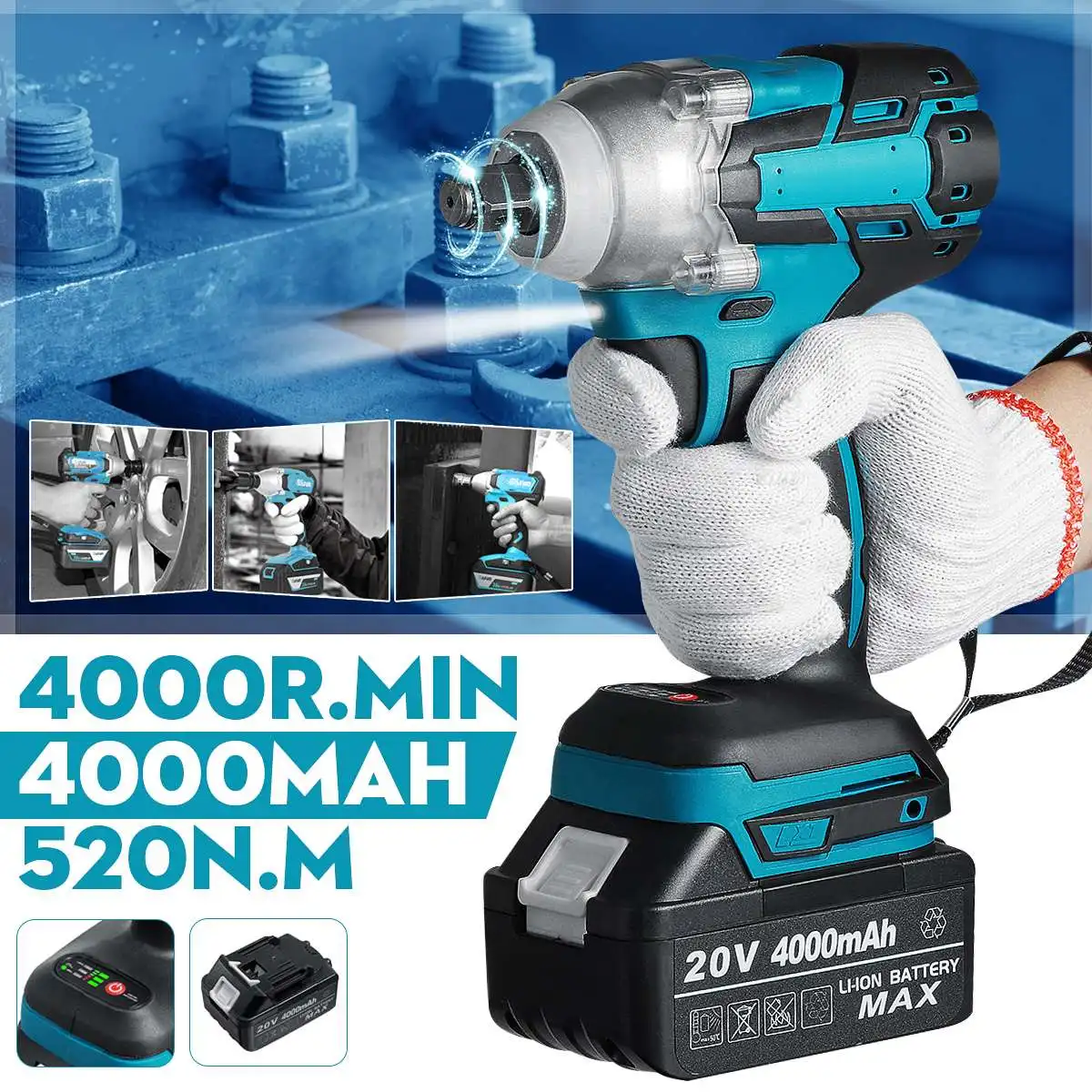 

20V бесщеточный Электрический ударный гайковерт 520N.m Перезаряжаемые 1/2 Разъем беспроводной ключ Отвертка Мощность инструменты для Makita Батар...