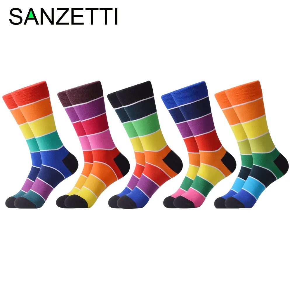 SANZETTI, 5 пара/лот, женские носки с забавным рисунком из чесаного хлопка, модные стильные Разноцветные Повседневные женские свадебные носки унисекс
