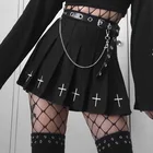 Костюм для колледжа темный, в стиле панк, тактическая юбка А-силуэта, полуплиссированная юбка в Корейском стиле, черная юбка с вышивкой крестом и цветами