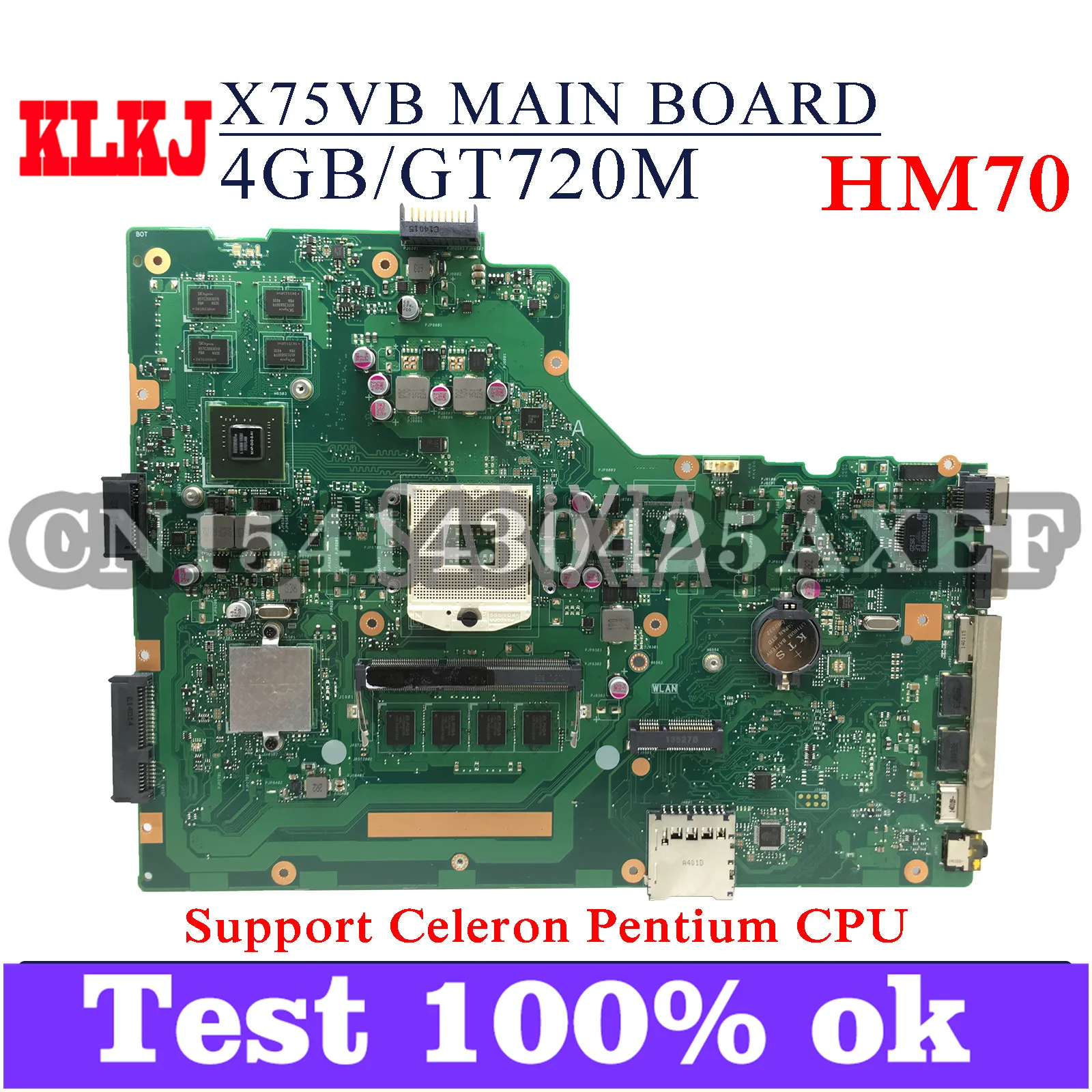 

Материнская плата KLKJ X75VB для ноутбука ASUS X75VB X75VD X75V, оригинальная материнская плата HM70 4GB-RAM GT740M/GT720M