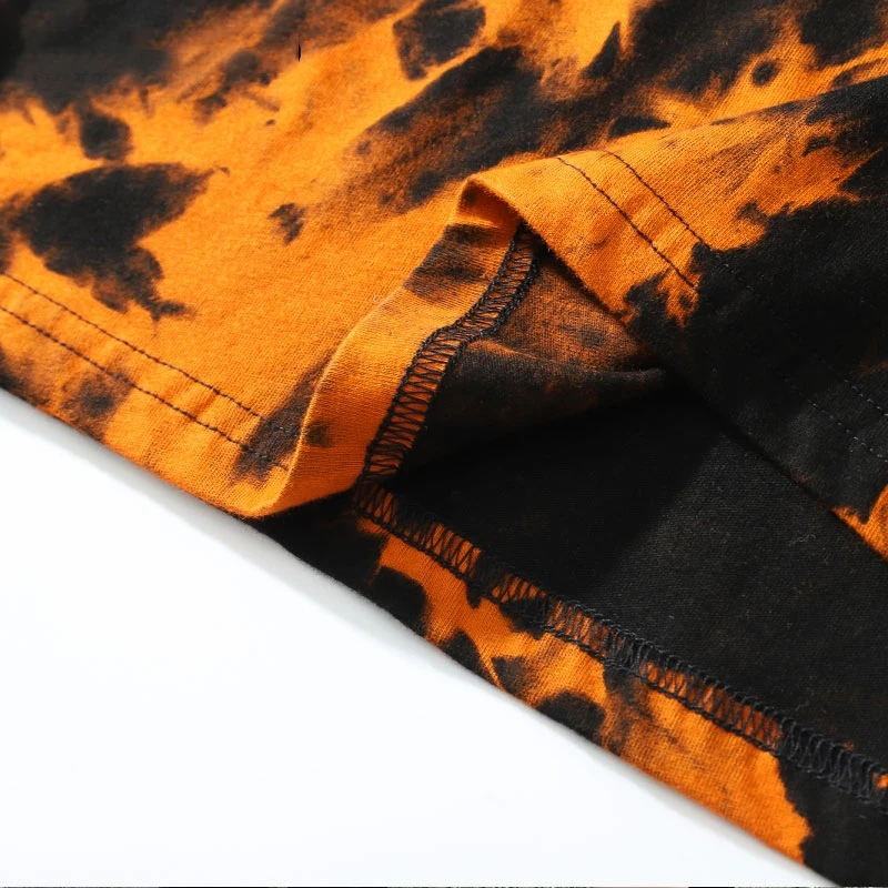 

Creative Print Tie Dye Tees Shirts Streetwear Men Summer Harajuku Hip Hop Casual Short Sleeve Tshirts Tops Orange Black