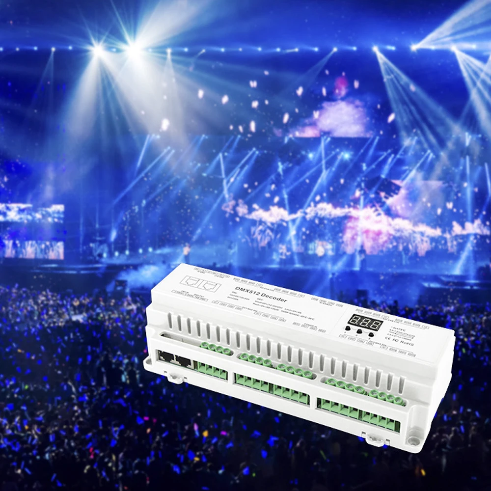 DC12V-24V DIN-рейка 24CH 32CH 40CH DMX512 постоянное напряжение PWM привод декодера RJ45 Клеммная