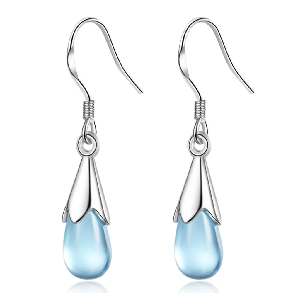 

925 Sterling Silver New Woman Fashion Jewelry High Quality Blue Crystal Zircon Hot Selling Long Tassel Earrings
