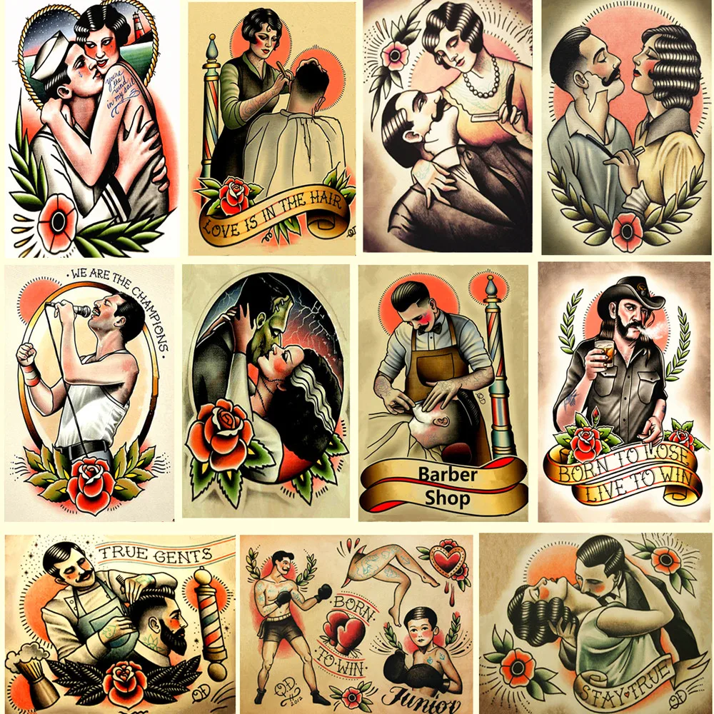 Тату плакаты в старом школьном классе настенная наклейка ностальгия ретро крафт