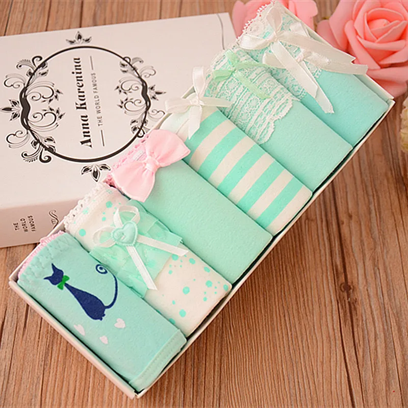 6pcs / lot новый хлопок молочный зеленый подросток девушка нижнее белье дамы