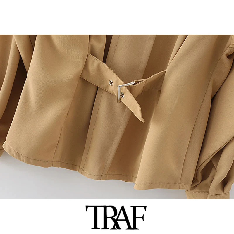 

TRAF Women Fashion With Necktie Fitted Blouses Vintage Long Sleeve Button-up Female Shirts Blusas Chic Tops