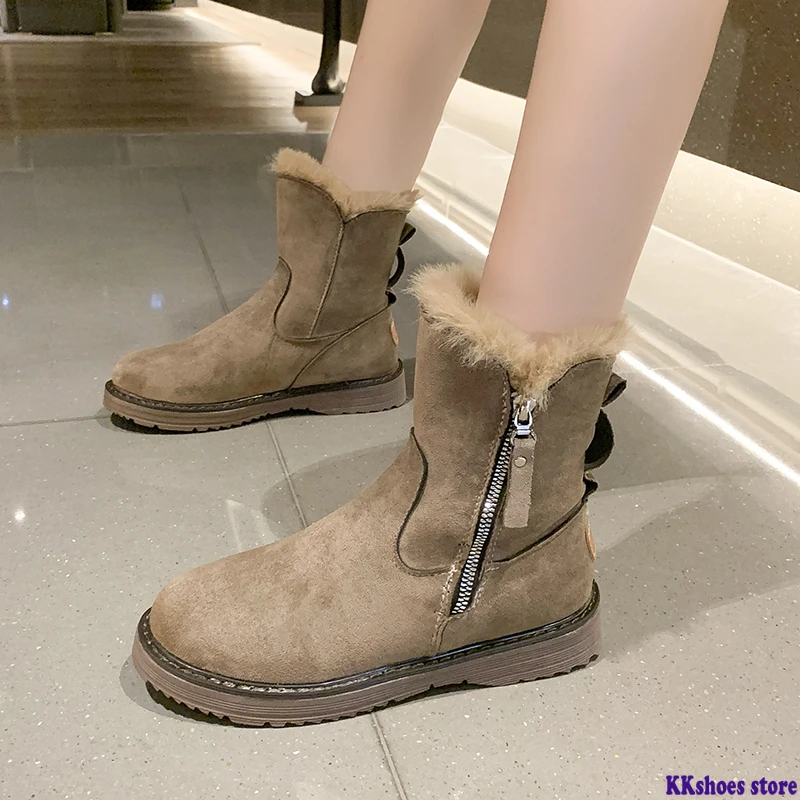 

Ankle Snow Boots Women 2021 Winter Warm Fashion Designer Platform Boots Gladiator Non-slip Short Plush Flats Suede Shoes Mujer