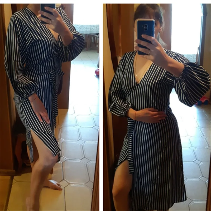 Женское асимметричное платье в полоску элегантное пляжное миди с разрезом