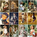 HUACAN картина маслом маленький мальчик рисование на холсте Ручная роспись собака искусство подарок DIY картина по номеру девочка рисунок комплекты, украшение для дома