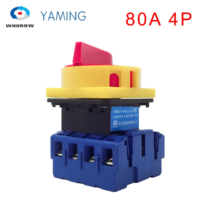 

Isolator Switch YMD11-80A 4P Load Break Universal Power Padlock Changeover Sliver Contacts 2 Positions OFF-ON Cam Switches