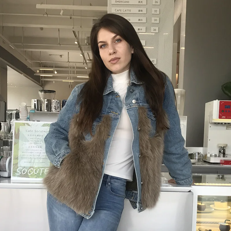 EIFURKOP джинсовая куртка женская шуба из натурального Лисьего меха парка Женская