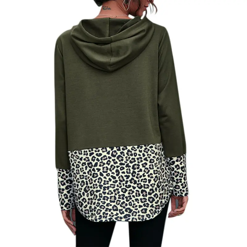 

Womens Leopard Splice Loose Sweatshirt Blouse Ladies Long Sleeves Hoodies Tops