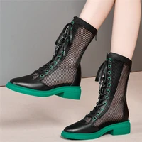 fashion sneakers women lace up genuine leather military riding boots female hi top summer breathable mesh platform oxfords shoes