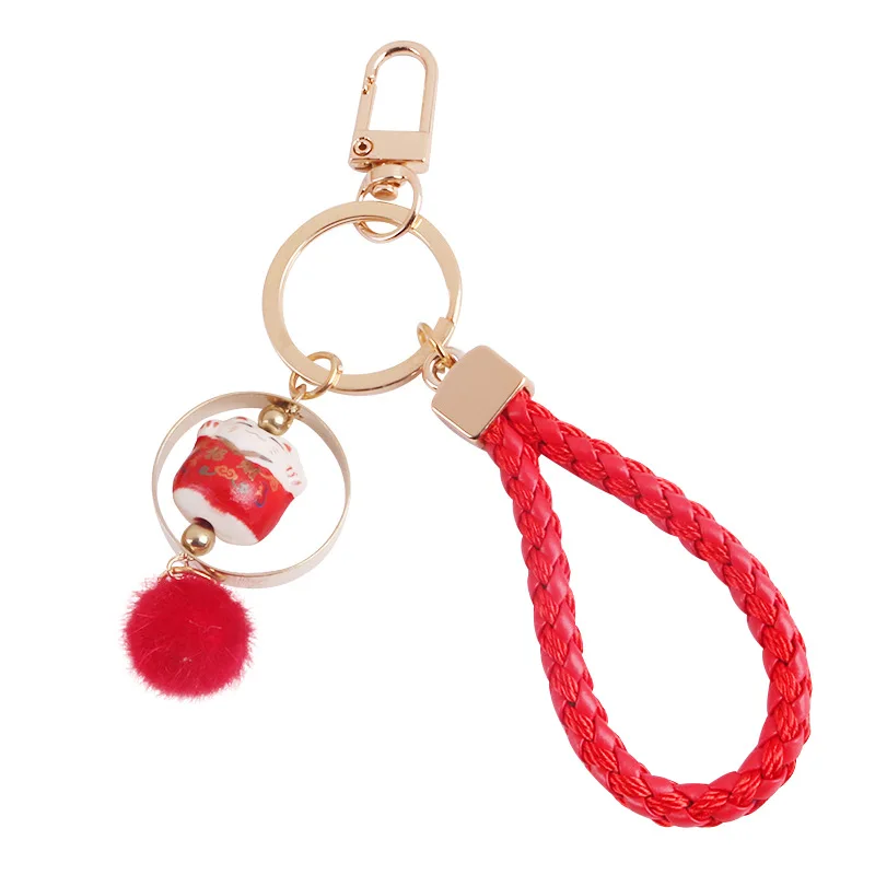 

2021 New Fur Ball Cord Car Key ChainsCute Cartoon Cat Keyrings Fashion Creative Fat Cat Lovers Bag Pendant Keychain Wholesale