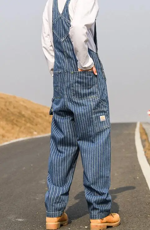 Jeans Overalls Mens Streetwear Denim Rompers Pocket Work Jeans Man Denim Cotton Studio Overalls