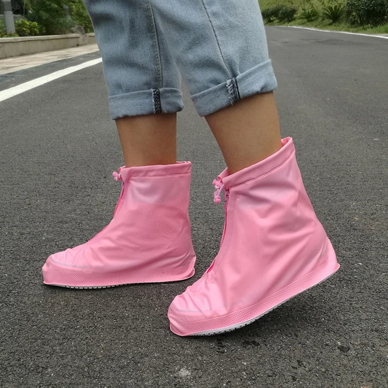 1 Pair Of PVC Waterproof Shoe Covers Reusable Overshoe Thickening Unisex Non-slip Rain Boots Set Fishing Waterproof Rain Boots - Цвет: Розовый
