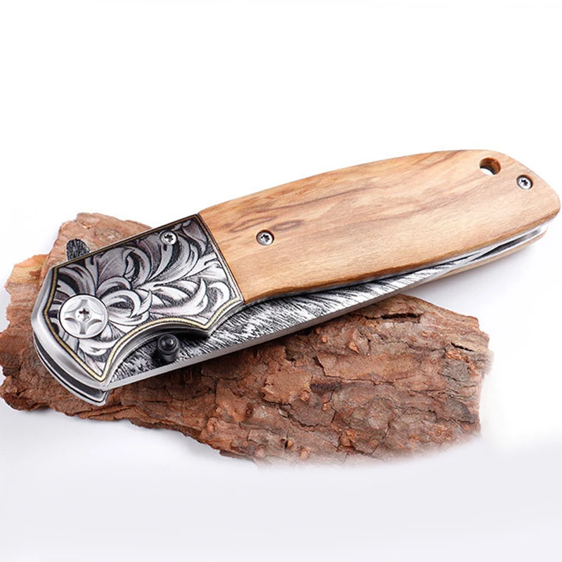 

8.6'' Knives Outdoor knife Folding Blade Camping Knife titanium steel blade Knives + wooden handle Pocket Knife EDC tool