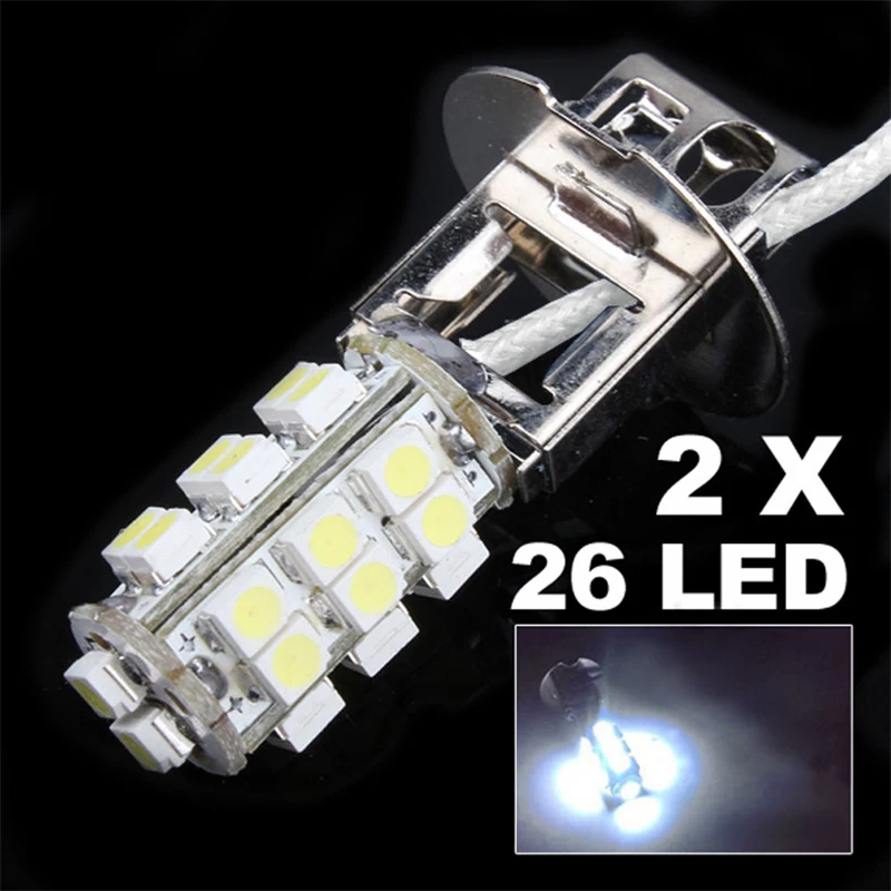 2 шт. 12 В 3 Вт H3 26 светодиодный 3528 SMD белая головсветильник лампа