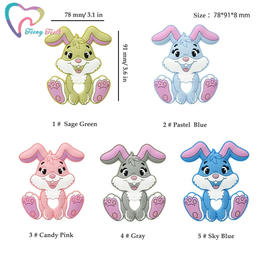 Mordedor de conejo de dibujos animados de silicona, colgante de conejo para Baby Shower, chupete de dentici&oacute;n sensorial de enfermer&iacute;a, regalo, 1 ud.-1